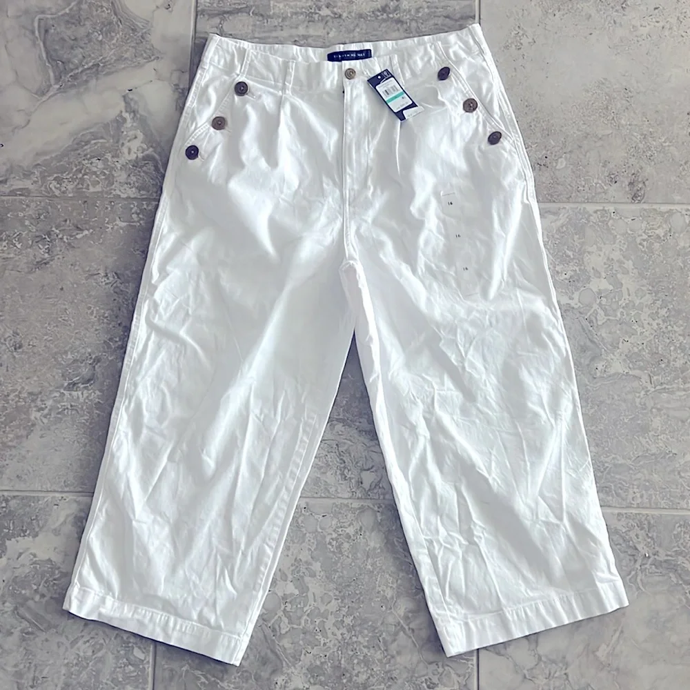 Tommy Hilfiger Wide-Leg Sailor Chino Pants in White, Size 16, New w/Tag
